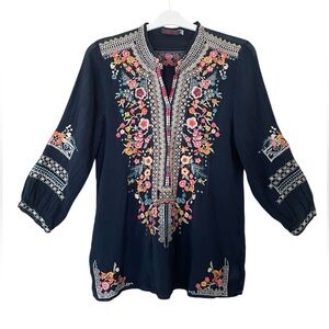 Johnny Was Navy Embroidered Tunic